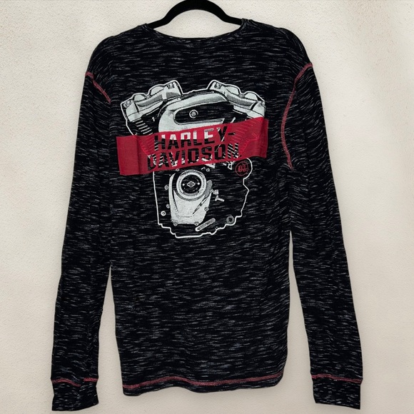 Harley Davidson Thermal Shirt Lightweight Engine Graphic Black/Red Size Medium - Picture 1 of 6